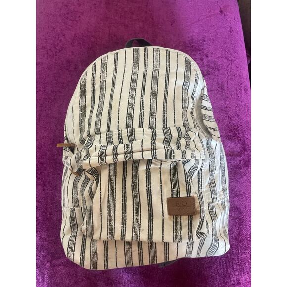 ROXY Sugar Baby Canvas Backpack in Anthracite Stripe Beach Vacation School Surf - Picture 2 of 6